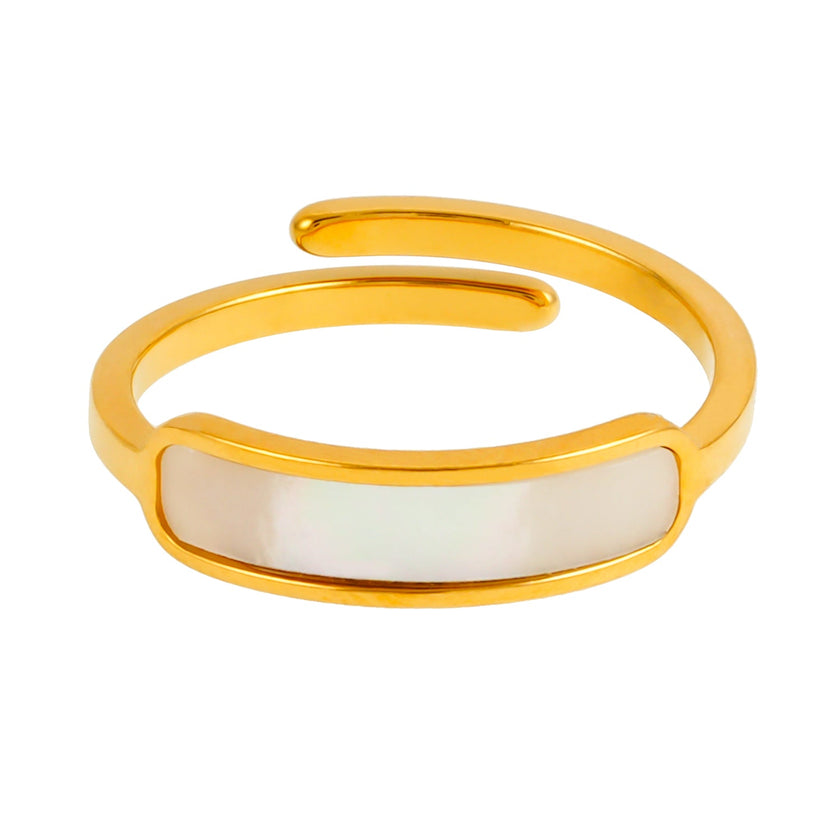 Bague PEILLON Gold : anneau minimaliste moderne avec coquille naturelle incrustée.