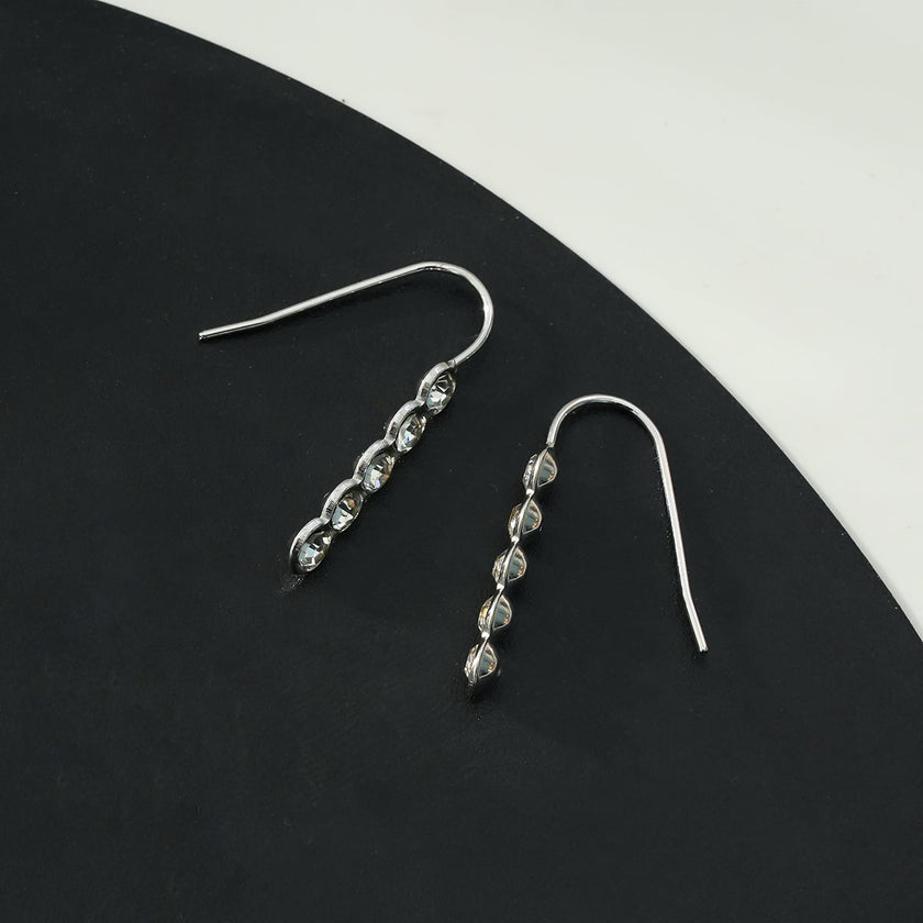 PELLA Silver (White Gold): Minimalist Moissanite Row Stud Earrings – Elegant Sparkle in Every Line