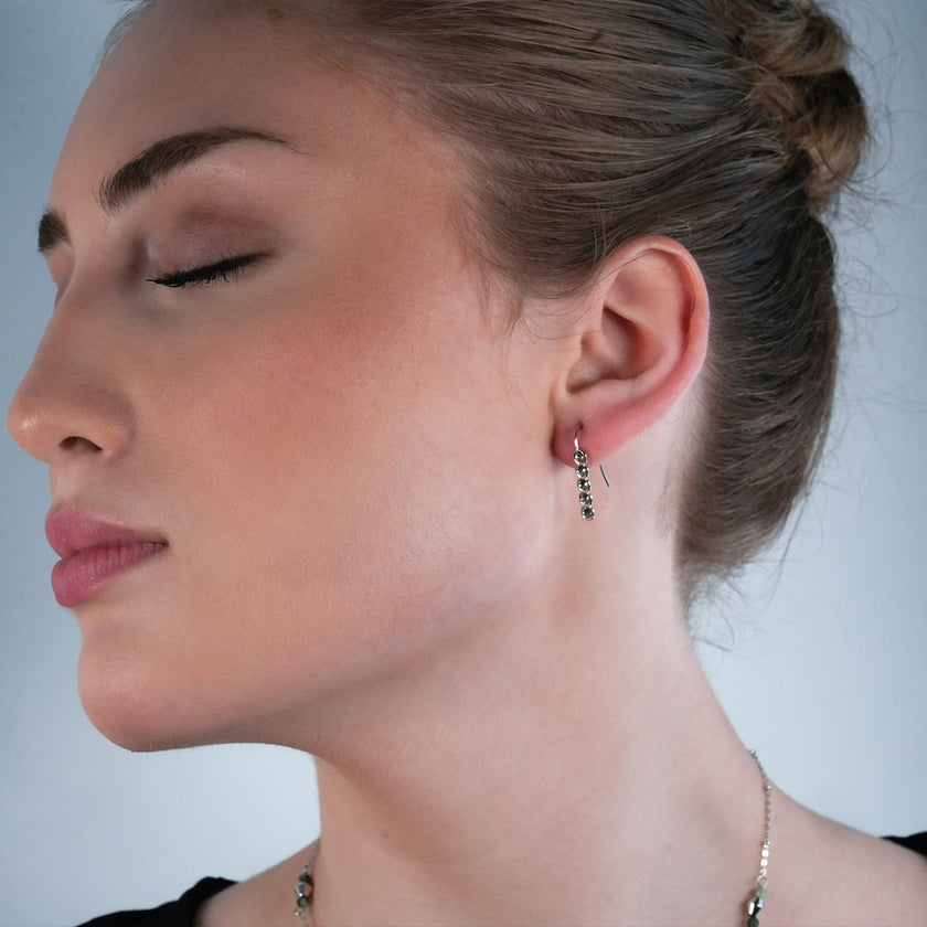 PELLA Silver (White Gold): Minimalist Moissanite Row Stud Earrings – Elegant Sparkle in Every Line