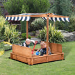 Outsunny Kids Sandbox Wooden with Cover Adjustable Canopy Foldable Bench Seats Sand Play Red