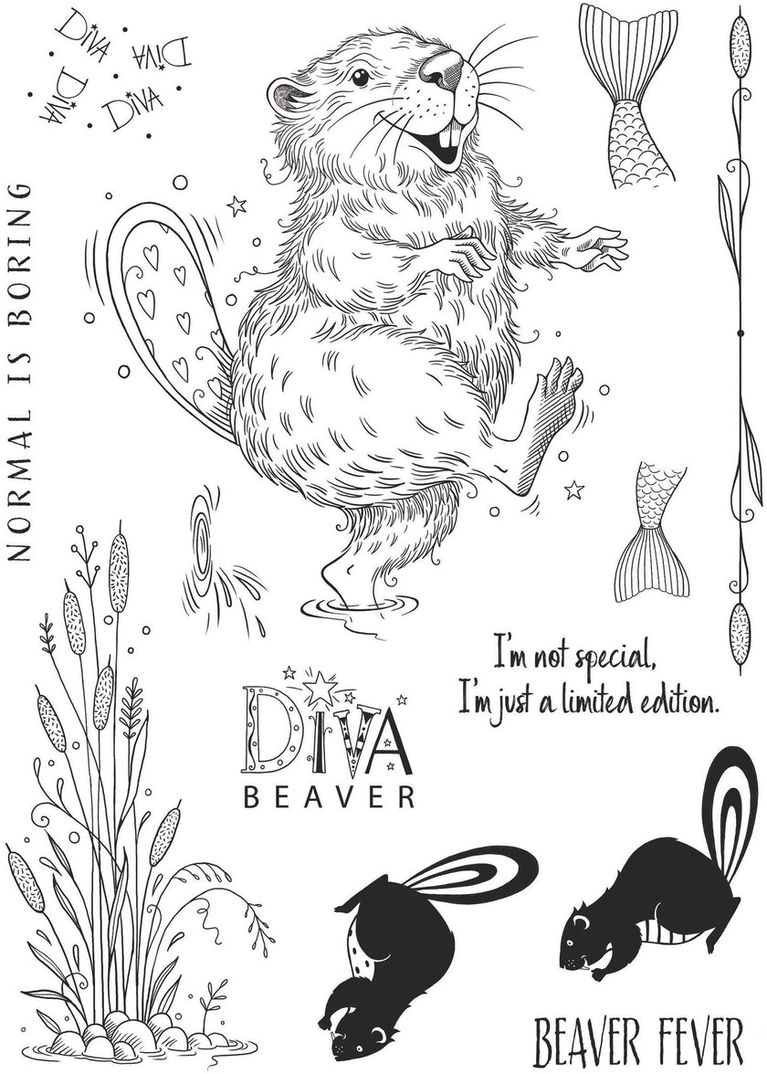 Pink Ink Designs Beaver Fever 6 in x 8 in Clear Stamp Set