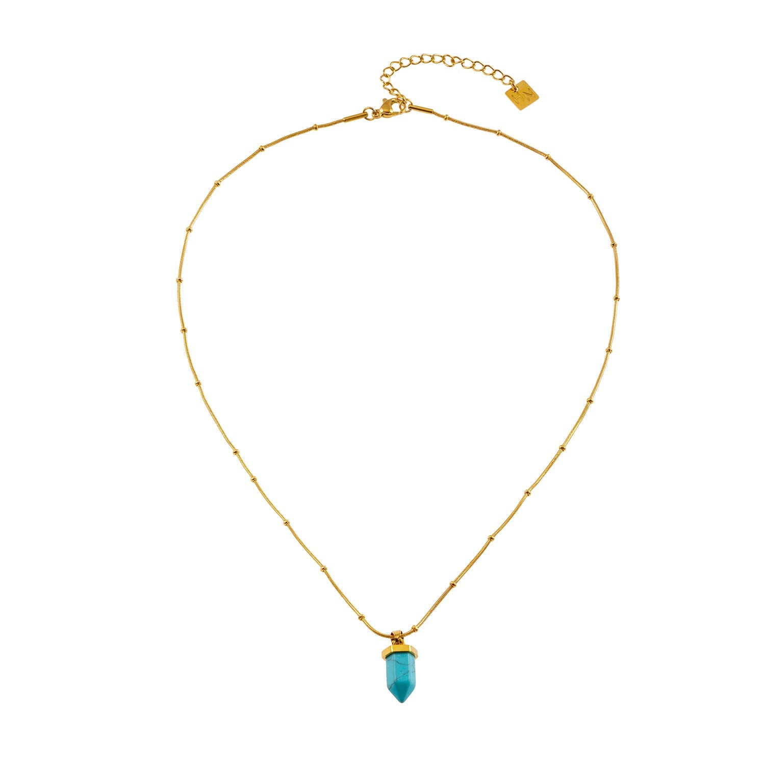 PIPPI : Collier avec pendentif en pierre turquoise africaine, suspendu à une chaîne perlée texturée imitant la peau de serpent.