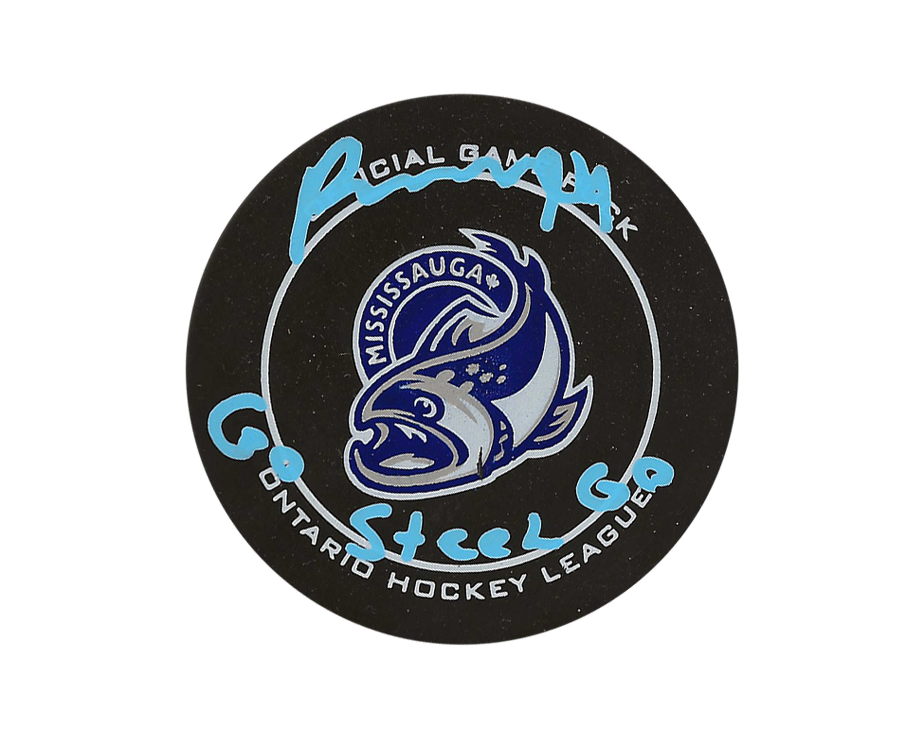 Porter Martone Autographed Mississauga Steelheads Official Game Puck Inscribed 