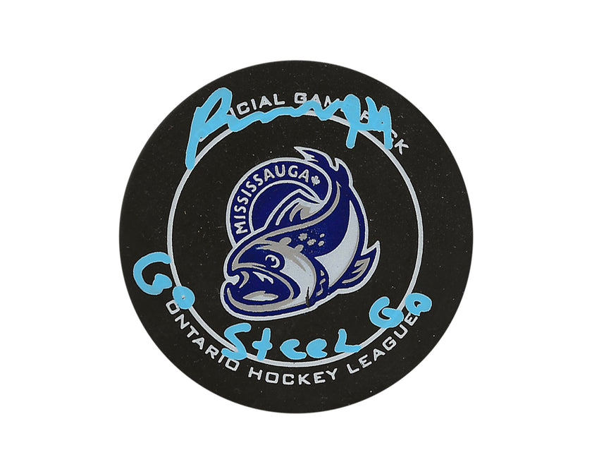 Porter Martone Autographed Mississauga Steelheads Official Game Puck Inscribed 