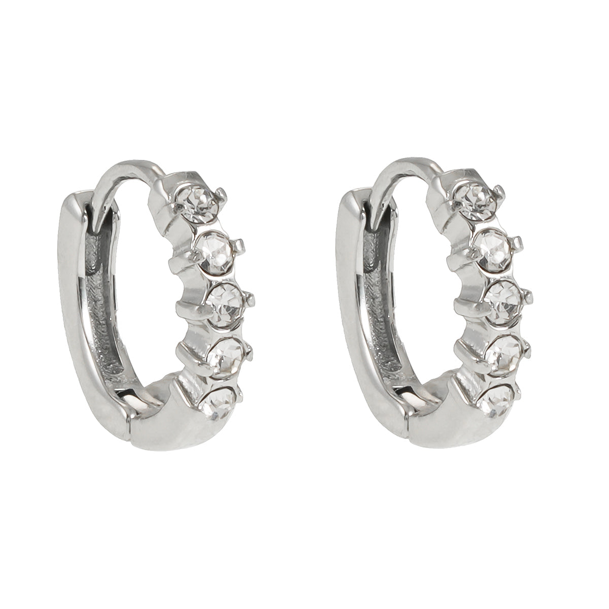 PORTREE : Mini boucle d'oreille classique à zircone incrustée en or blanc argenté.