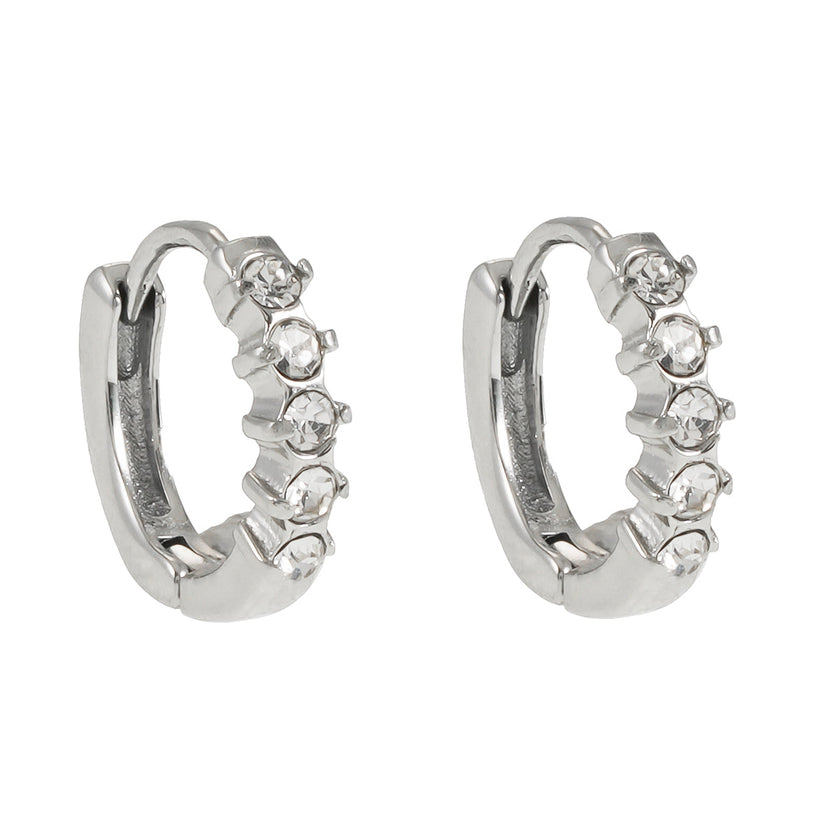 PORTREE : Mini boucle d'oreille classique à zircone incrustée en or blanc argenté.