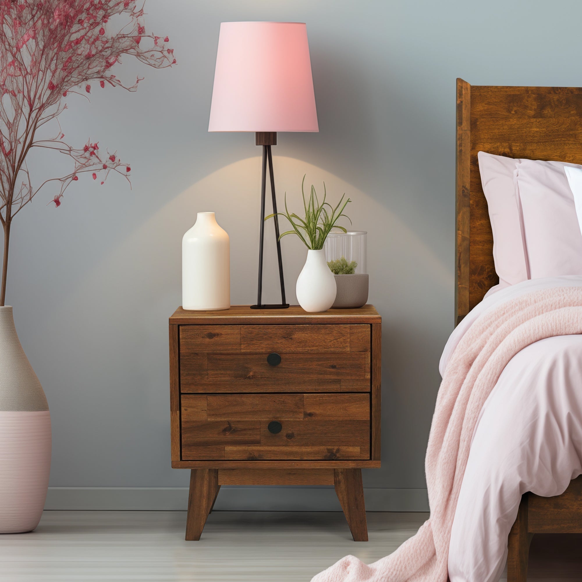 Silvia 2-Drawer Solid Wood Nightstand