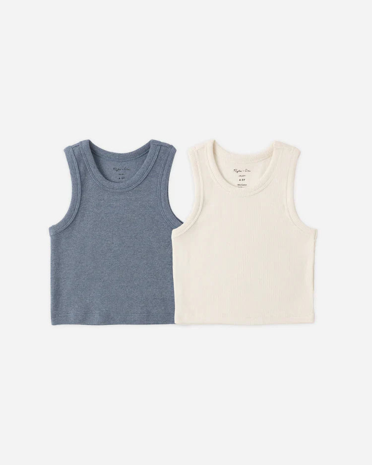 Ribbed Tank Set |  Natural, Heathered  Marine | Rylee & Cru