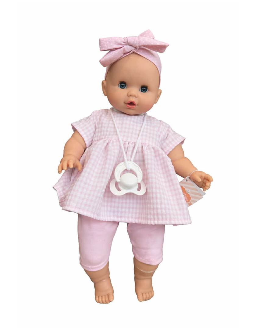 Alex & Sonia Doll - Sonia with pink plaid dress, shorts and headband - Paola Reina