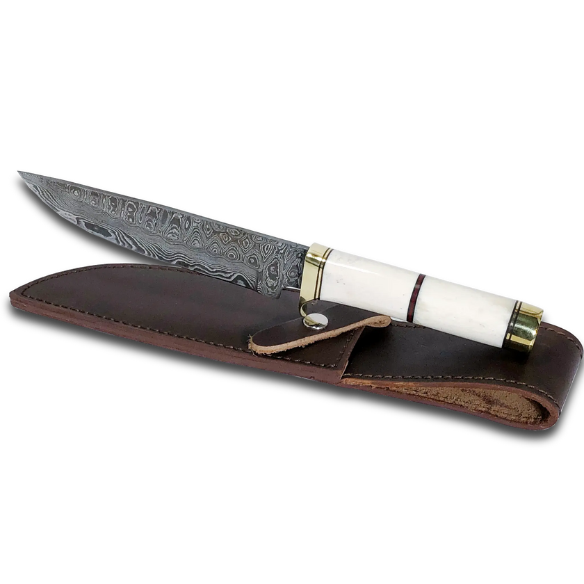 Couteau Haruto Bowie - Manche en os de chameau, lame de 7,5 pouces avec étui en cuir original.