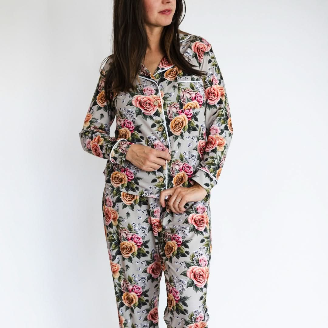 Ladies’ Bamboo Long Sleeve Button-Up Lounge Set | Palm Fronds