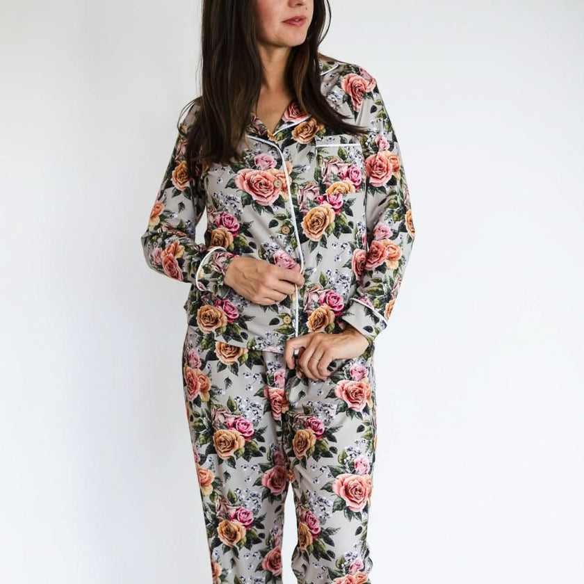 Ladies’ Bamboo Long Sleeve Button-Up Lounge Set | Olive
