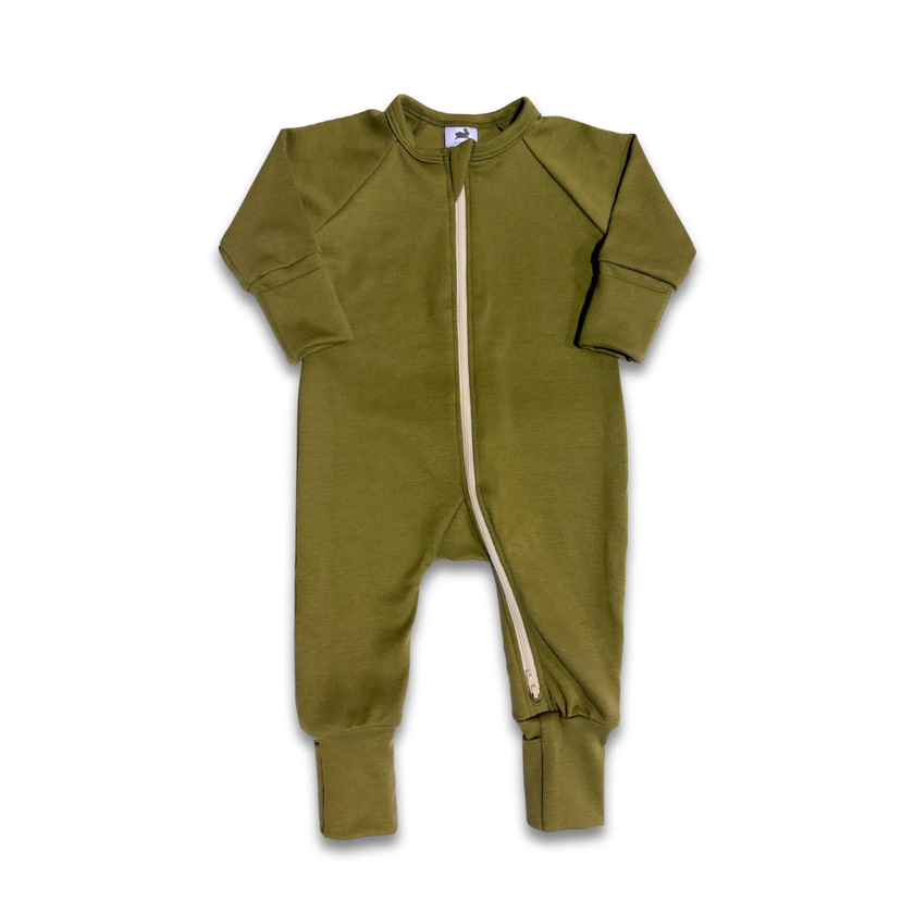 Bamboo Baby Zipper Footed Onesie | Olive