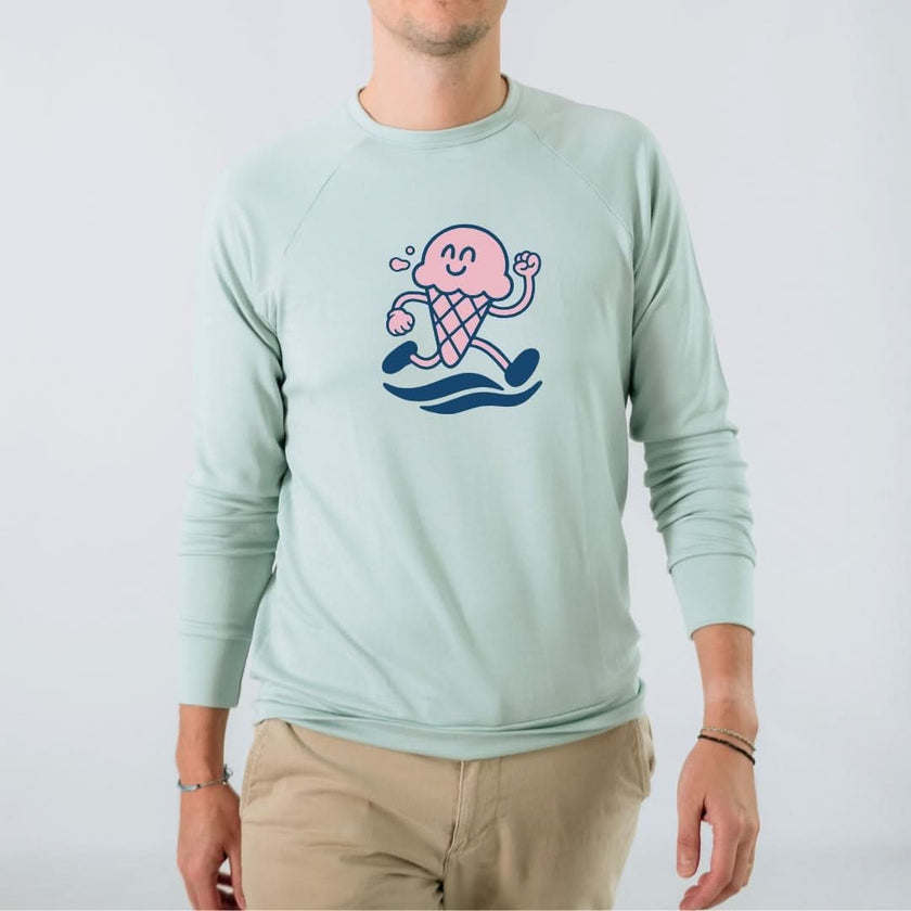 Adult Unisex/Men's Bamboo Graphic Raglan Pullover | Ice Cream Dash On Seaglass