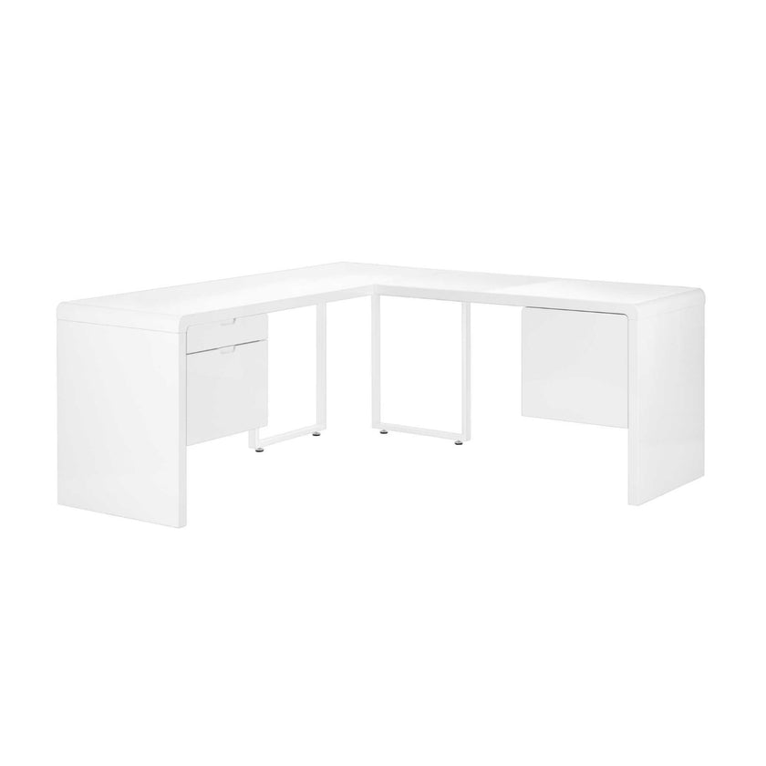 Bureau d'ordinateur moderne en coin de couleur blanc lustré (I 7582)