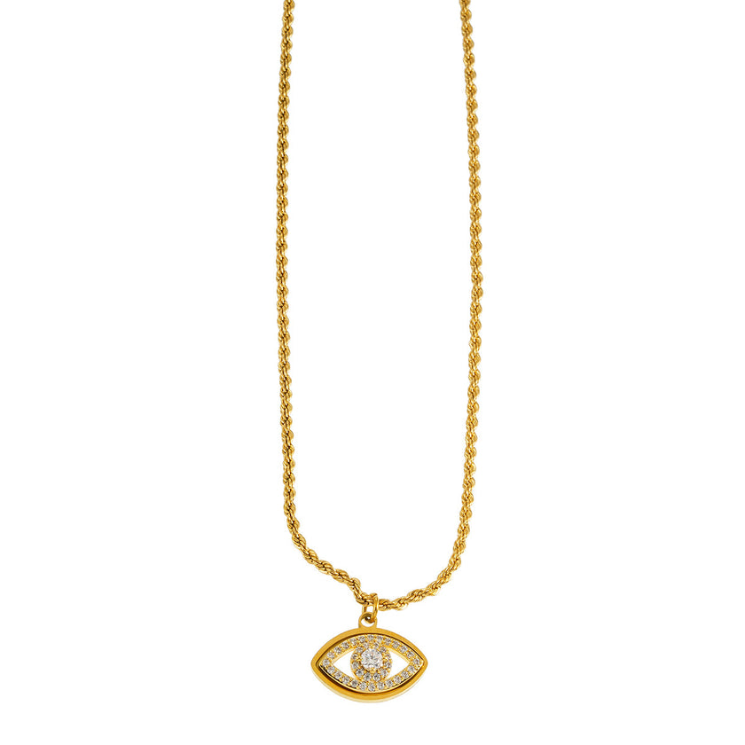 PROTACTOR Gold: Zirconia (CZ) Embellished Evil Eye Chain Necklace