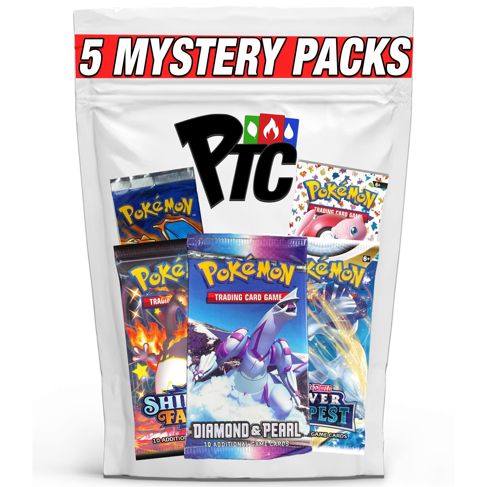 Premier Packs - 5 Pokémon Mystery Booster Packs (1995-2026)