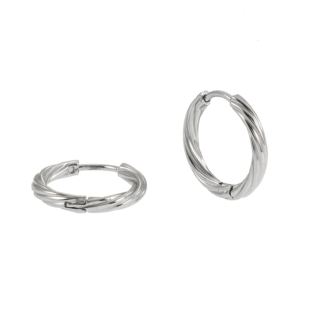 PURLEY : Boucles d'oreilles mini-cercles modernistes à texture riche, en or blanc (ton argenté)