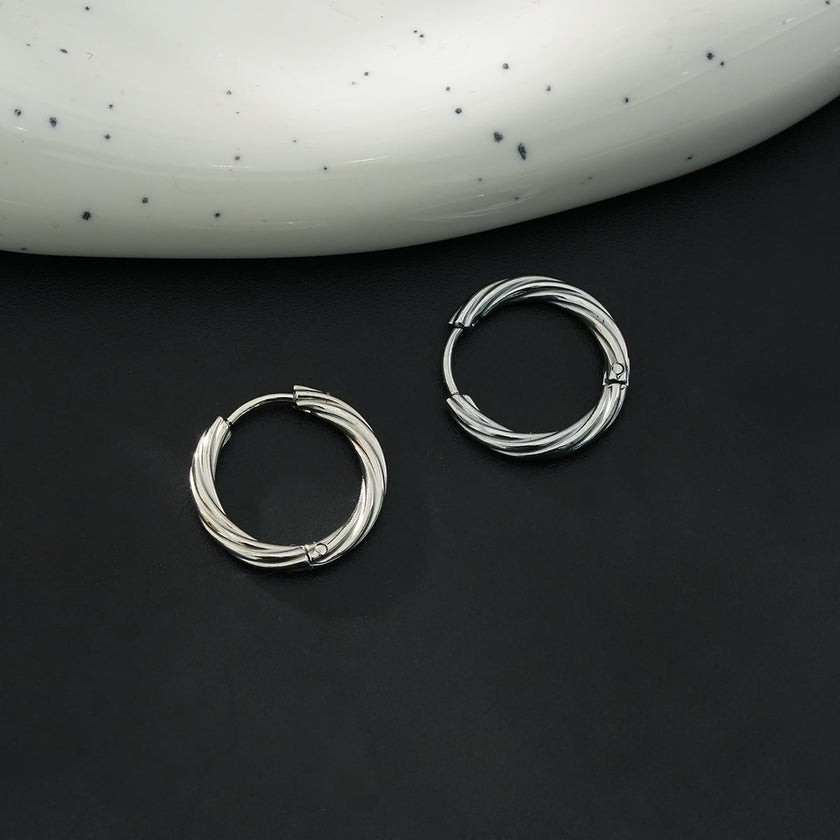 PURLEY : Boucles d'oreilles mini-cercles modernistes à texture riche, en or blanc (ton argenté)