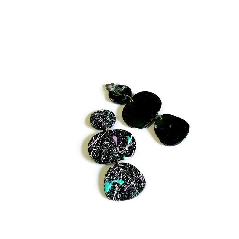 Wearable Art Clip On Earrings in Mustard Yellow and Paint Splash