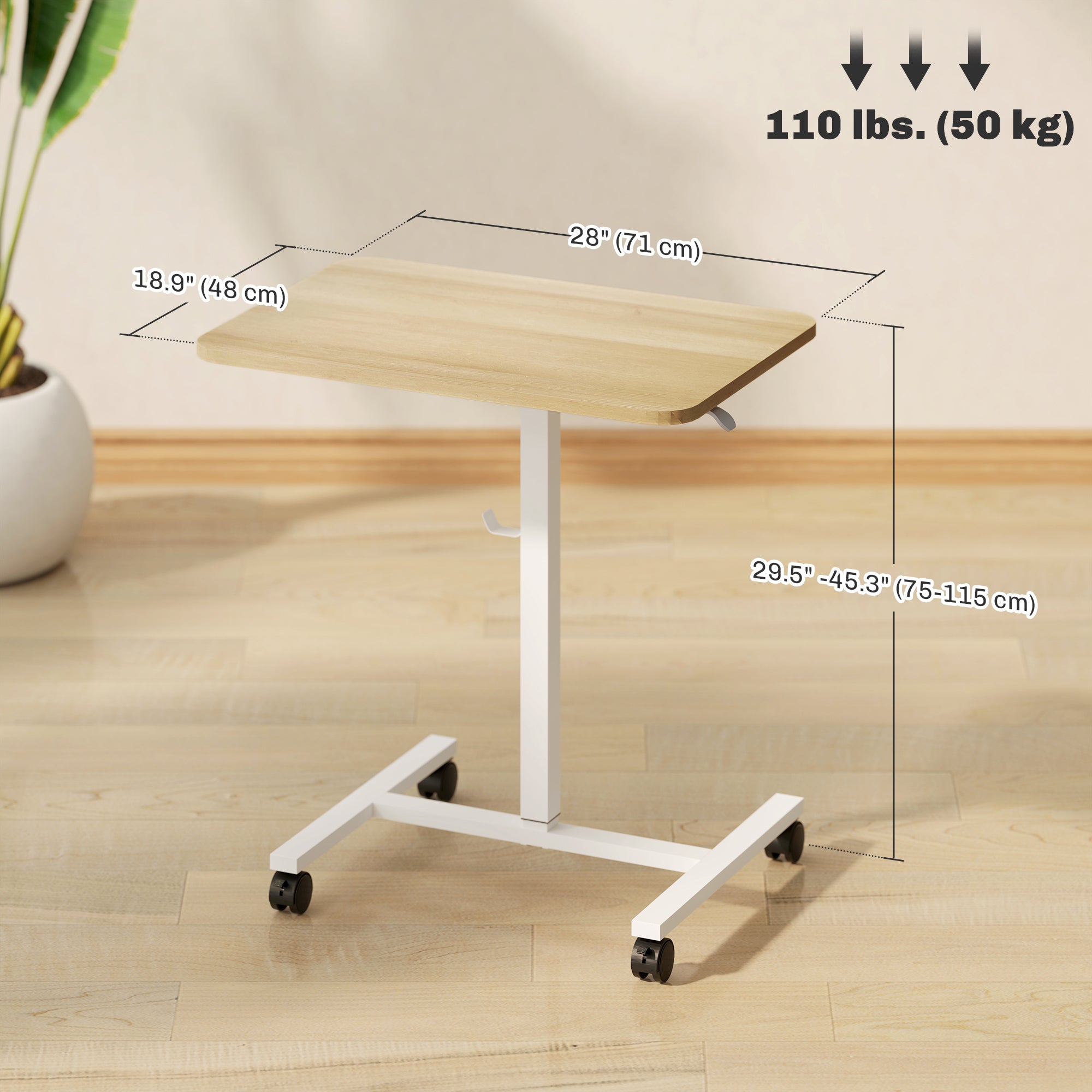 Eden Height Adjustable Standing Desk with Wheels and Headphone Hook-Natural