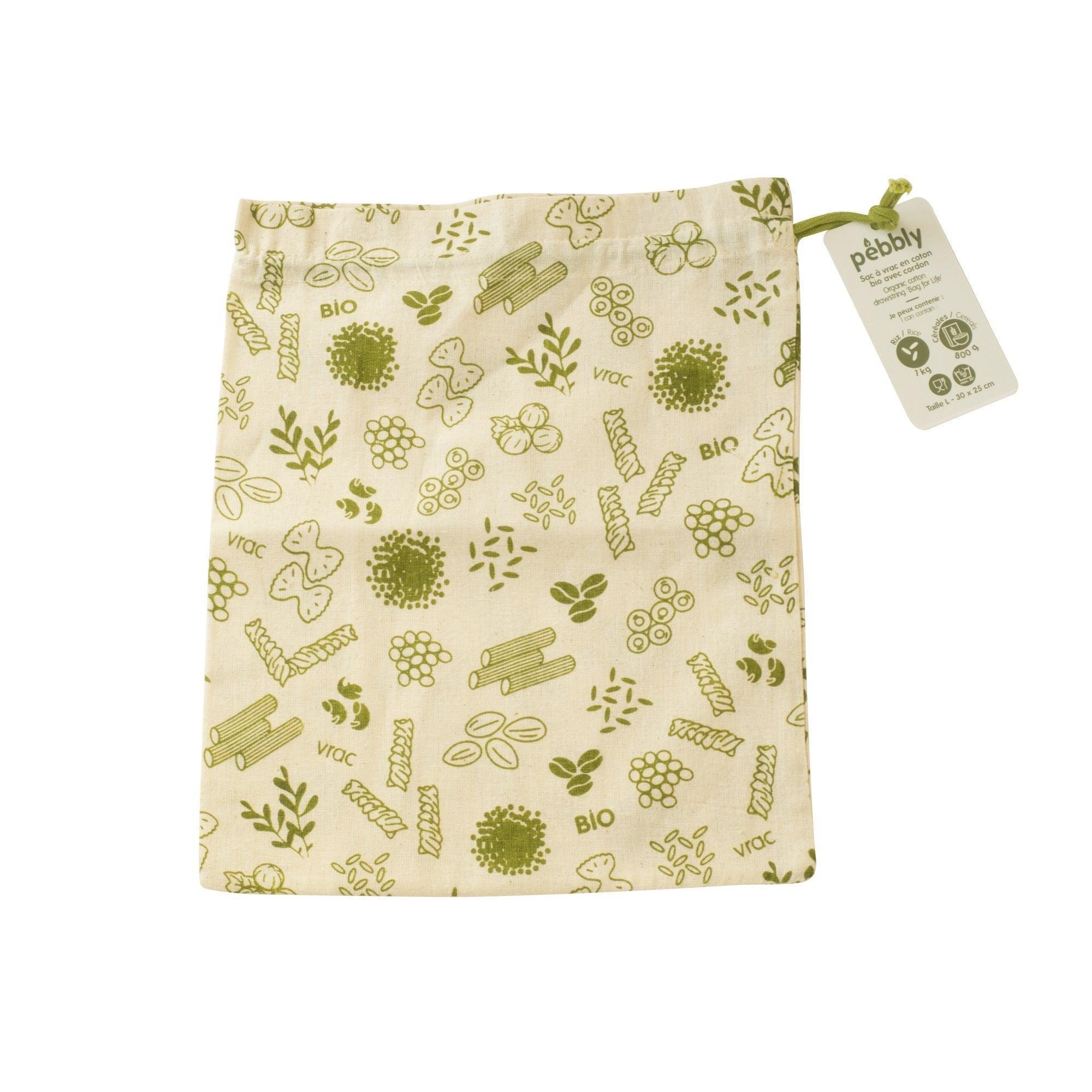 Pebbly - Organic Food Bag Large-Green 25X30cm Cotton