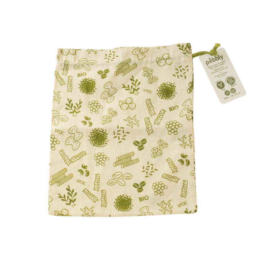 Pebbly - Organic Food Bag Large-Green 25X30cm Cotton