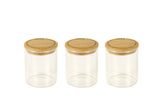 Pebbly - Ensemble de 3 bocaux ronds 180ml/6oz en verre avec couvercle en bambou - D65x85cm