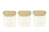 Pebbly - Square Canister Set 3/St 800ml/27oz Small Glass W/Bamboo Lid D11X11cm