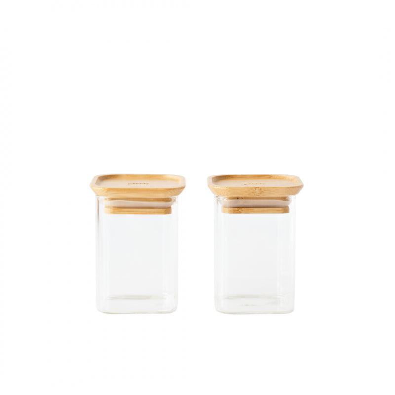 Pebbly - Square Pantry Jar Set 2/St Glass W/Bamboo Lid