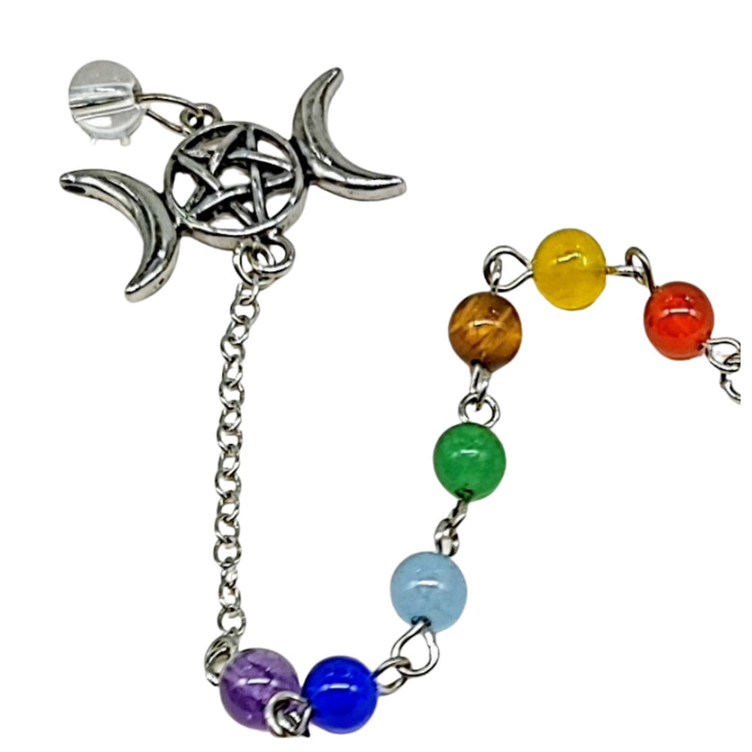 Pendulum - Cone - Crystal Quartz - Triple Goddess Pentagram Charms