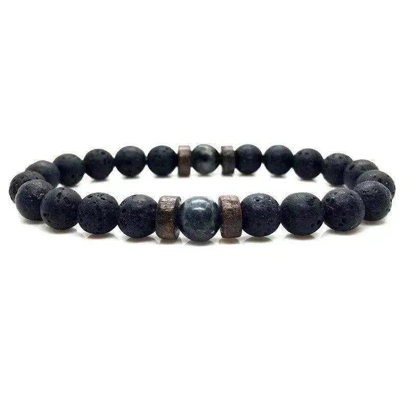 Men's Volcanic Stone Beaded Bracelet – Natural Stone & Crystal Accent