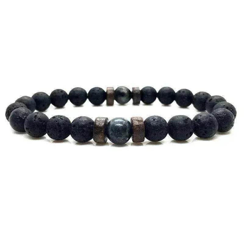 Men's Volcanic Stone Beaded Bracelet – Natural Stone & Crystal Accent