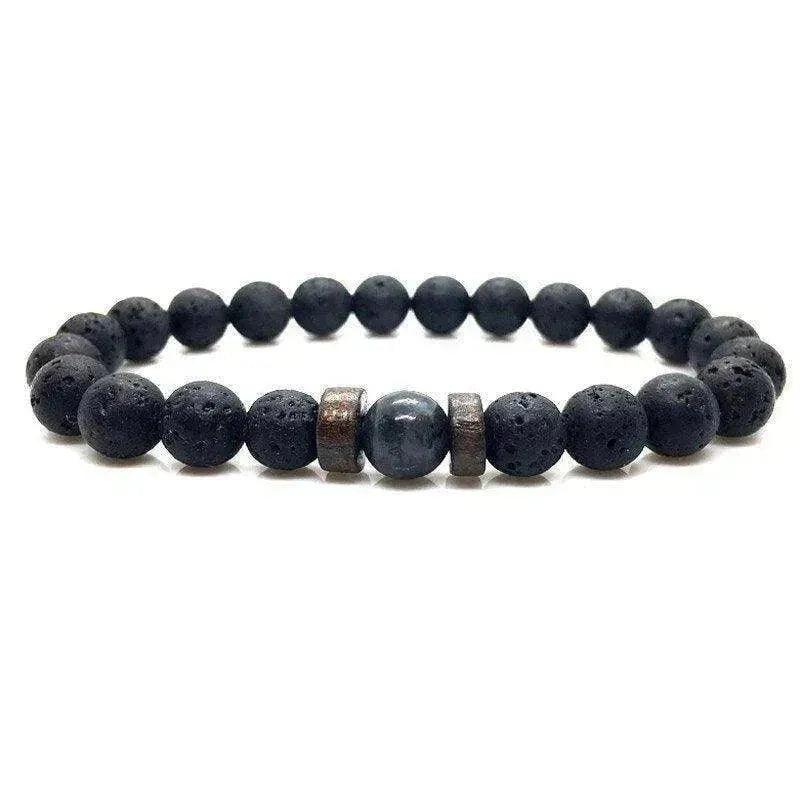 Men's Volcanic Stone Beaded Bracelet – Natural Stone & Crystal Accent