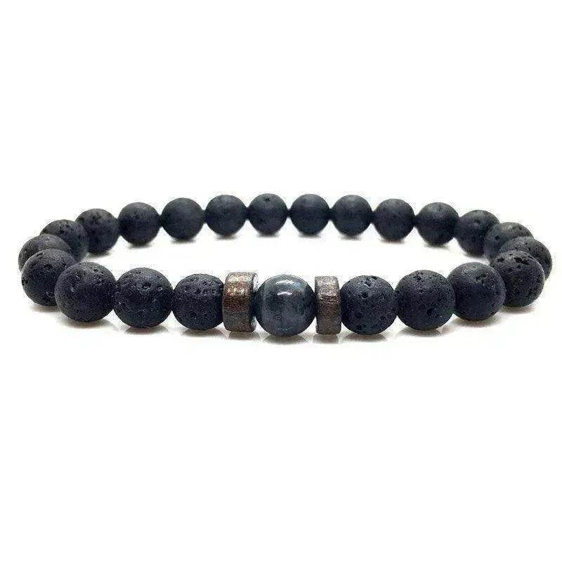 Men's Volcanic Stone Beaded Bracelet – Natural Stone & Crystal Accent