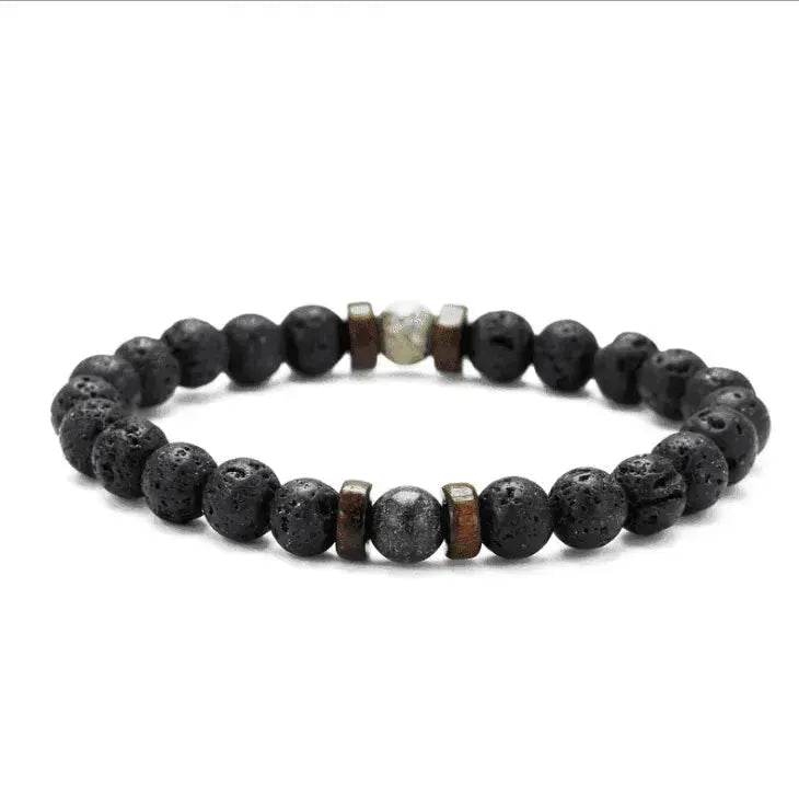 Men's Volcanic Stone Beaded Bracelet – Natural Stone & Crystal Accent