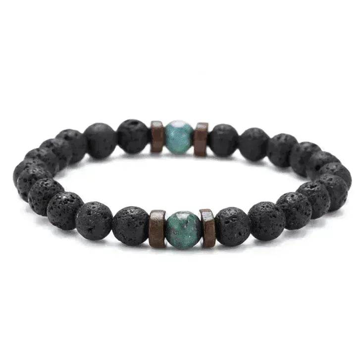 Men's Volcanic Stone Beaded Bracelet – Natural Stone & Crystal Accent