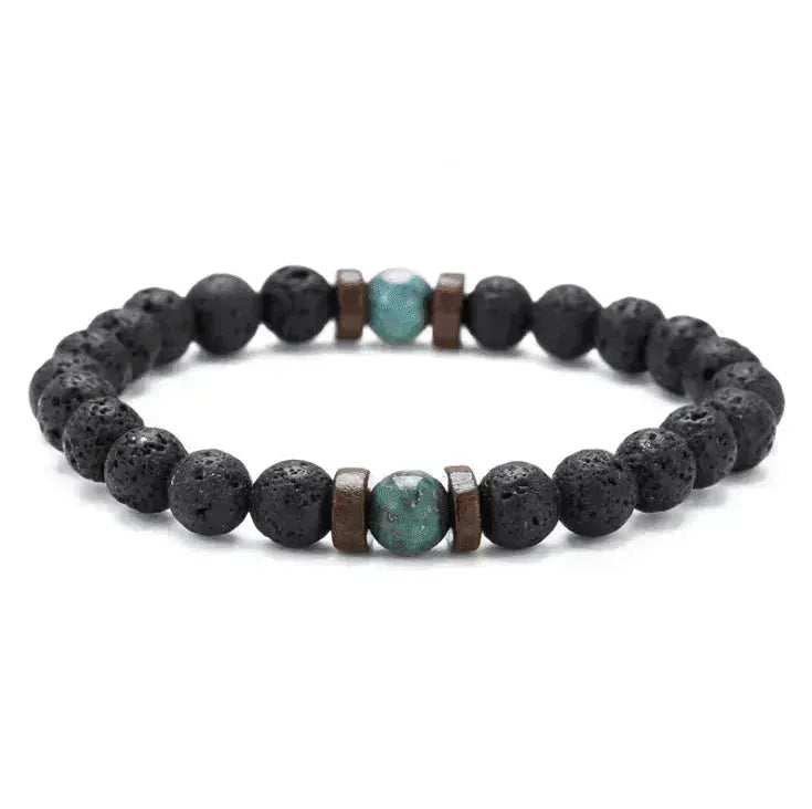 Men's Volcanic Stone Beaded Bracelet – Natural Stone & Crystal Accent