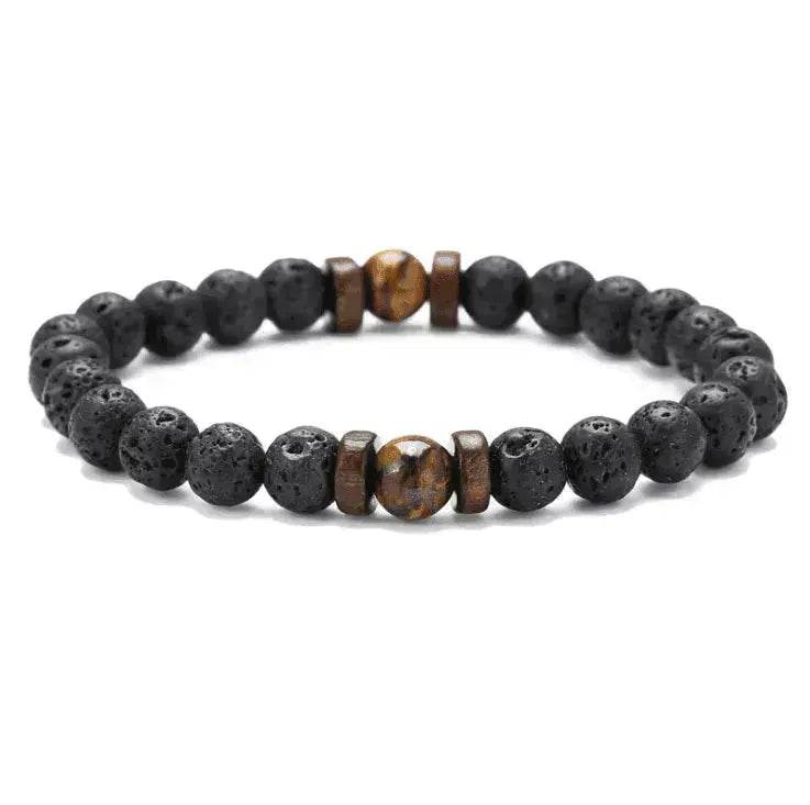 Men's Volcanic Stone Beaded Bracelet – Natural Stone & Crystal Accent