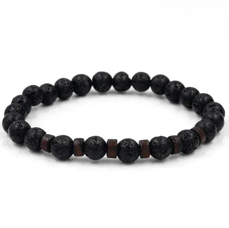 Men's Volcanic Stone Beaded Bracelet – Natural Stone & Crystal Accent