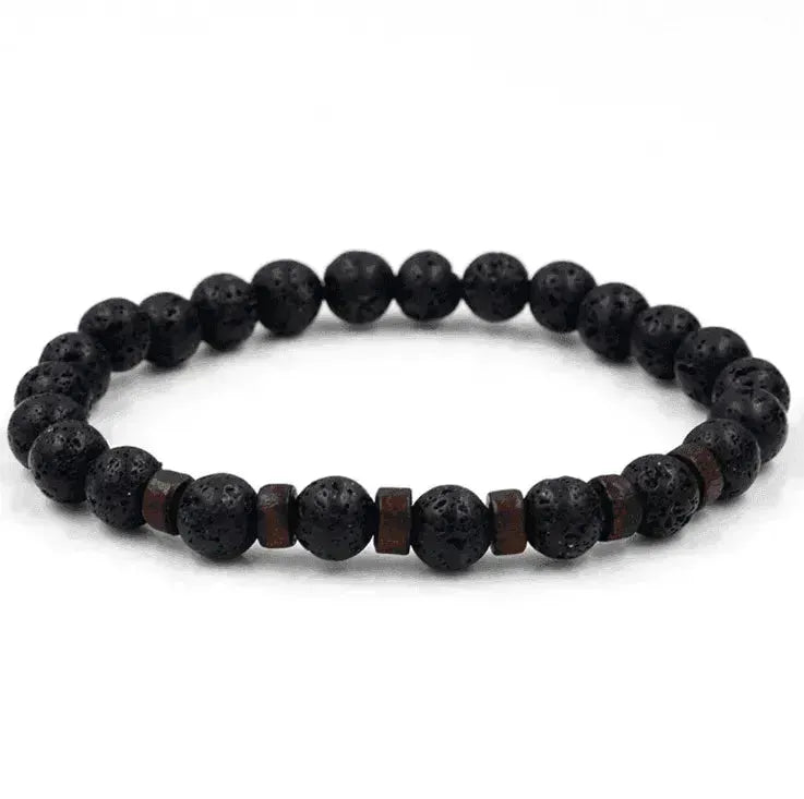 Men's Volcanic Stone Beaded Bracelet – Natural Stone & Crystal Accent