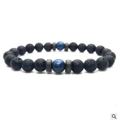 Men's Volcanic Stone Beaded Bracelet – Natural Stone & Crystal Accent