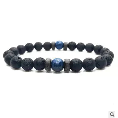 Men's Volcanic Stone Beaded Bracelet – Natural Stone & Crystal Accent