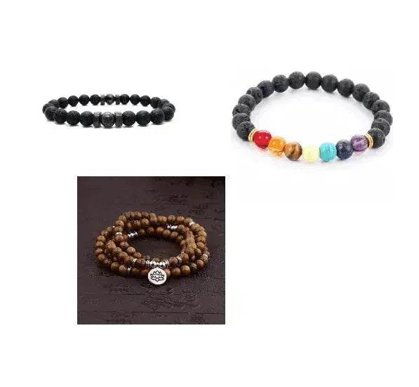 Men's Volcanic Stone Beaded Bracelet – Natural Stone & Crystal Accent