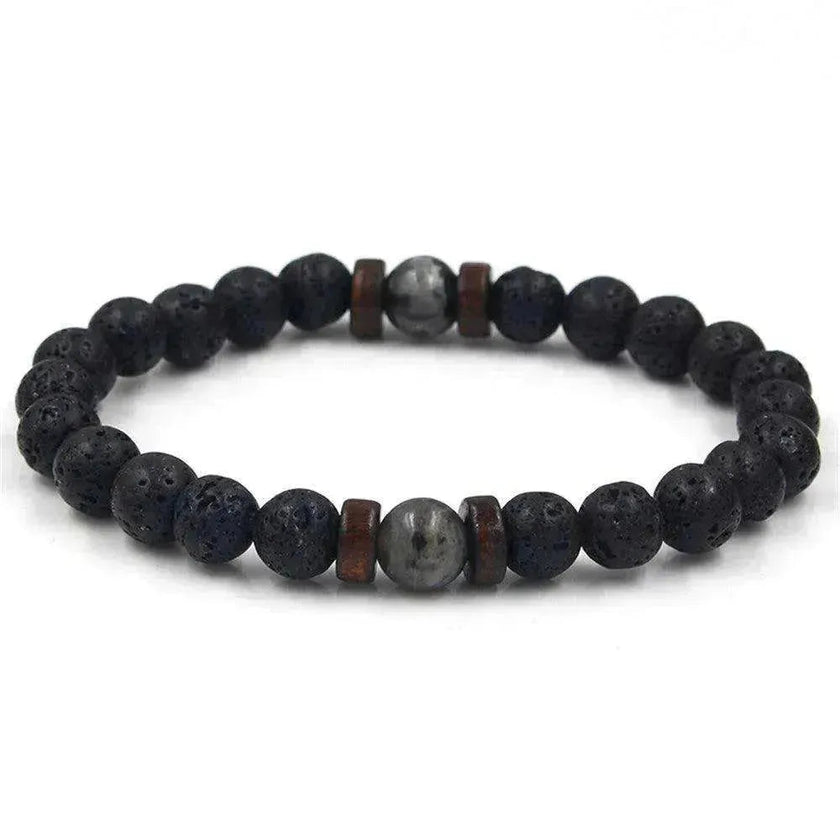 Men's Volcanic Stone Beaded Bracelet – Natural Stone & Crystal Accent