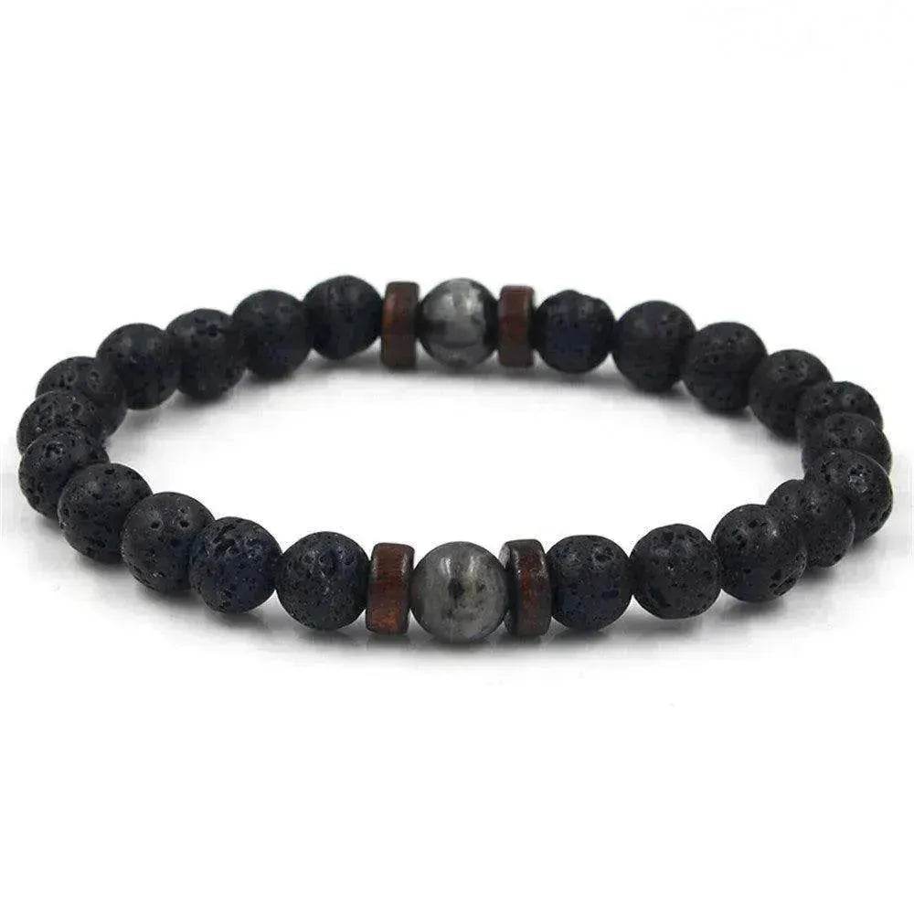 Men's Volcanic Stone Beaded Bracelet – Natural Stone & Crystal Accent