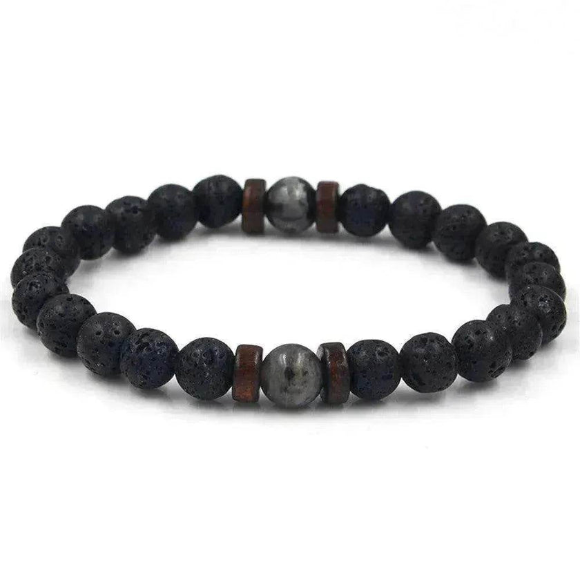 Men's Volcanic Stone Beaded Bracelet – Natural Stone & Crystal Accent