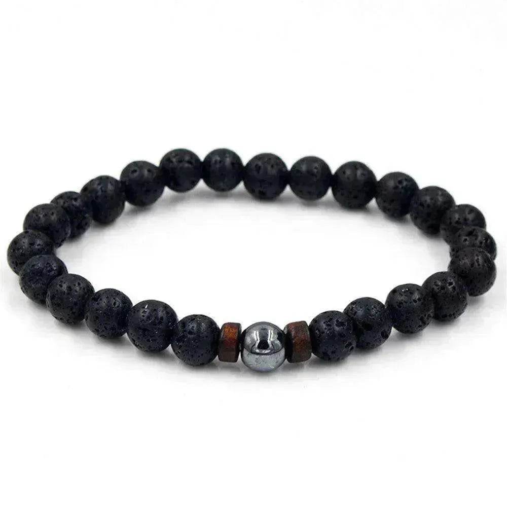 Men's Volcanic Stone Beaded Bracelet – Natural Stone & Crystal Accent