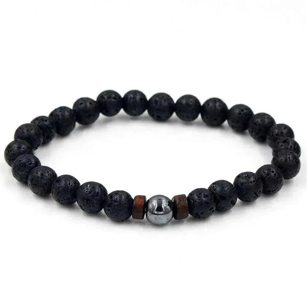 Men's Volcanic Stone Beaded Bracelet – Natural Stone & Crystal Accent