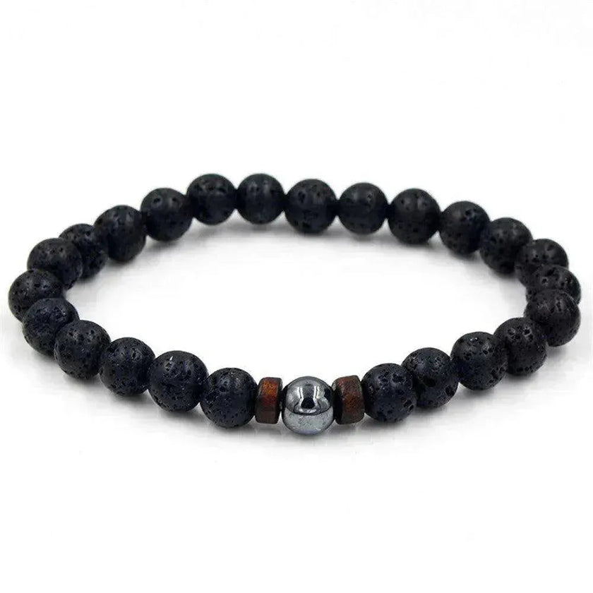 Men's Volcanic Stone Beaded Bracelet – Natural Stone & Crystal Accent